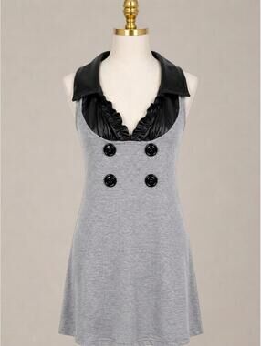 Y2K Grunge Emo Gray & Black Collared shirt/ Mini Dress | M